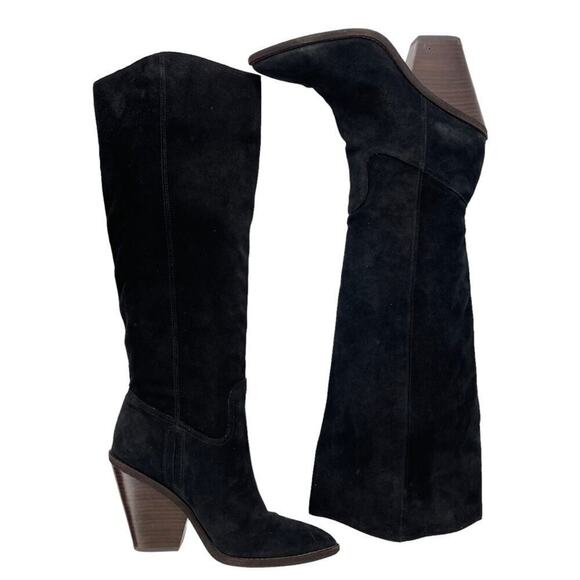 Sam Edelman Black Indigo Suede Leather Knee High Pointed Toe Boot Size 8.5 - Picture 8 of 16